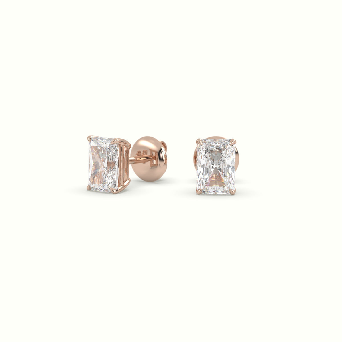 Radiant Cut Solitaire Lab-Grown Diamond Stud Earrings 18K Rose Gold