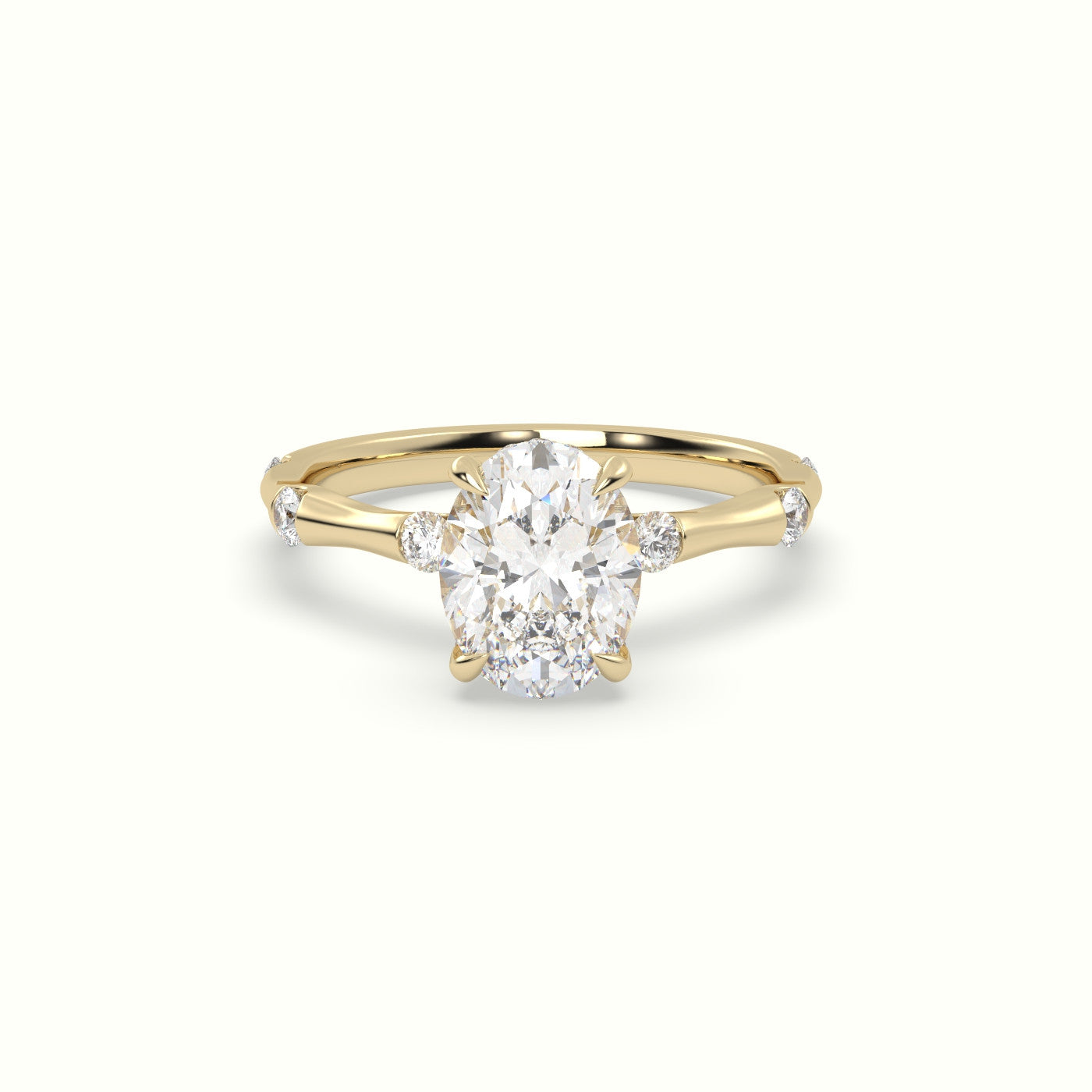 Oval Diamond Side Stone Engagement Ring — Yellow Gold