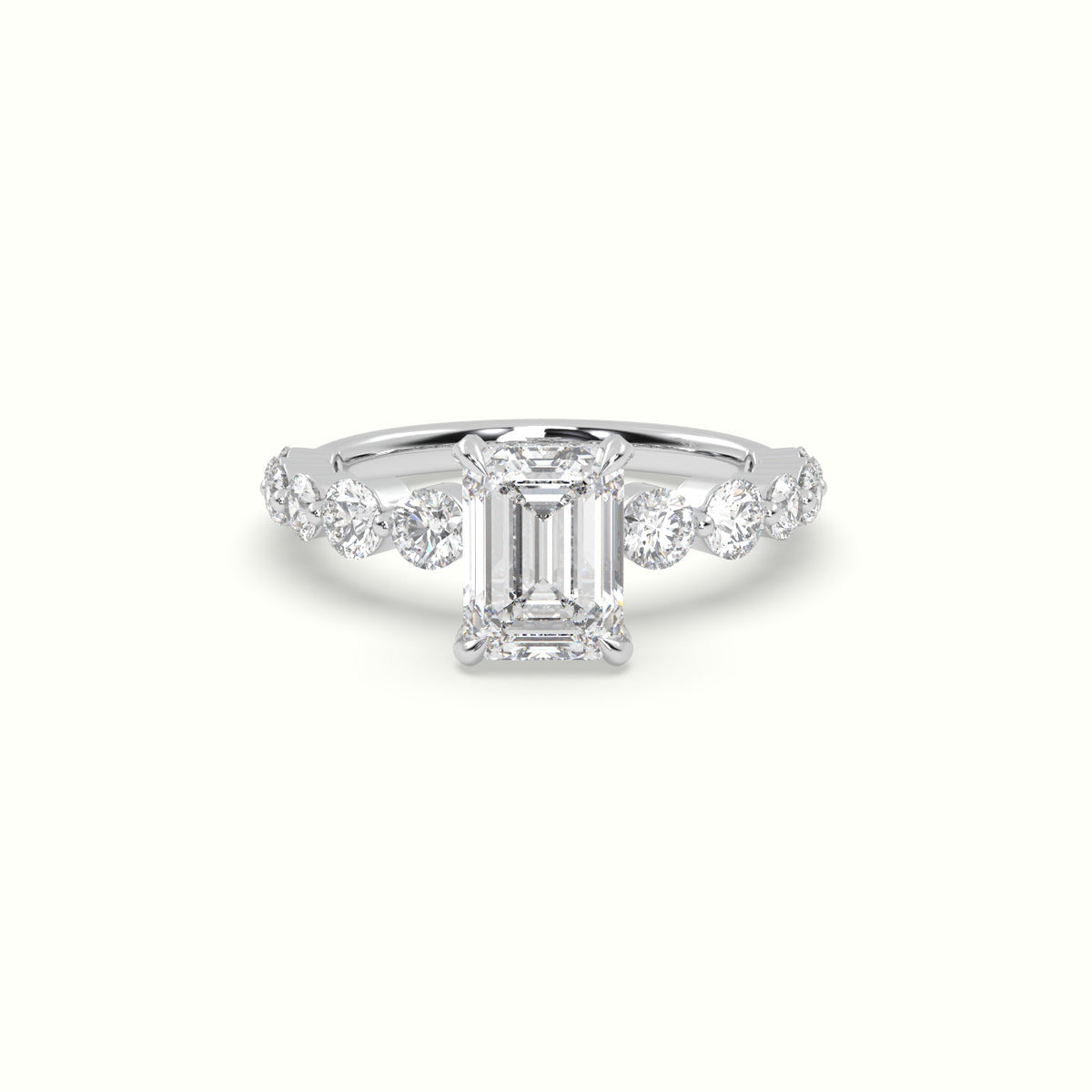Emerald Cut Diamond Engagement Ring With Side Stones — White Gold