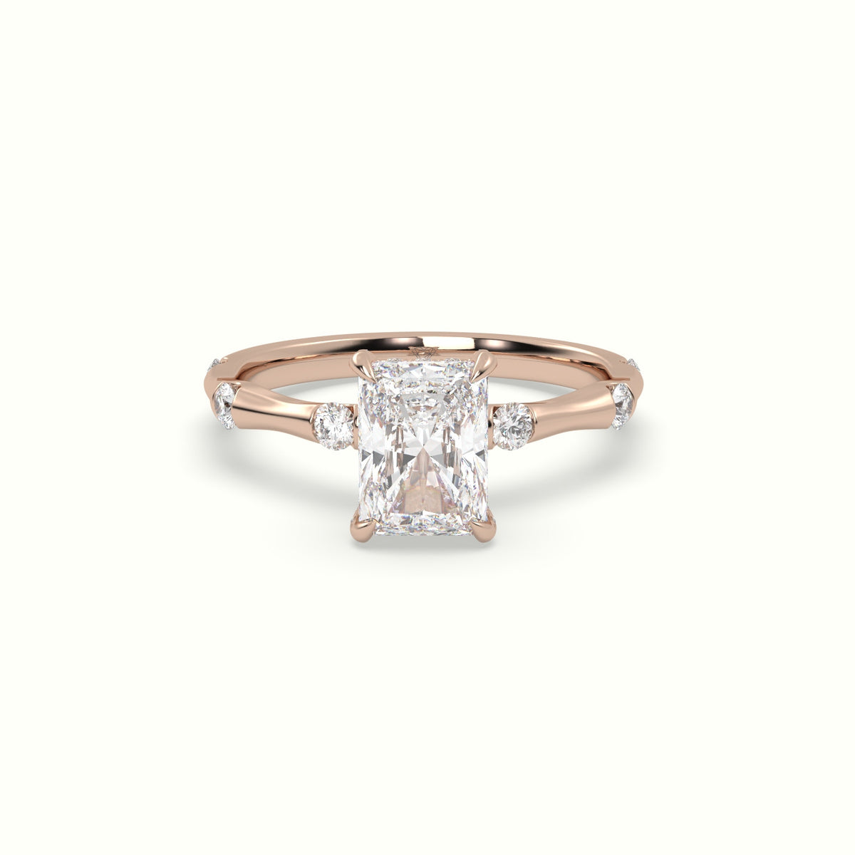 Radiant Diamond Side Stone Engagement Ring — Rose Gold