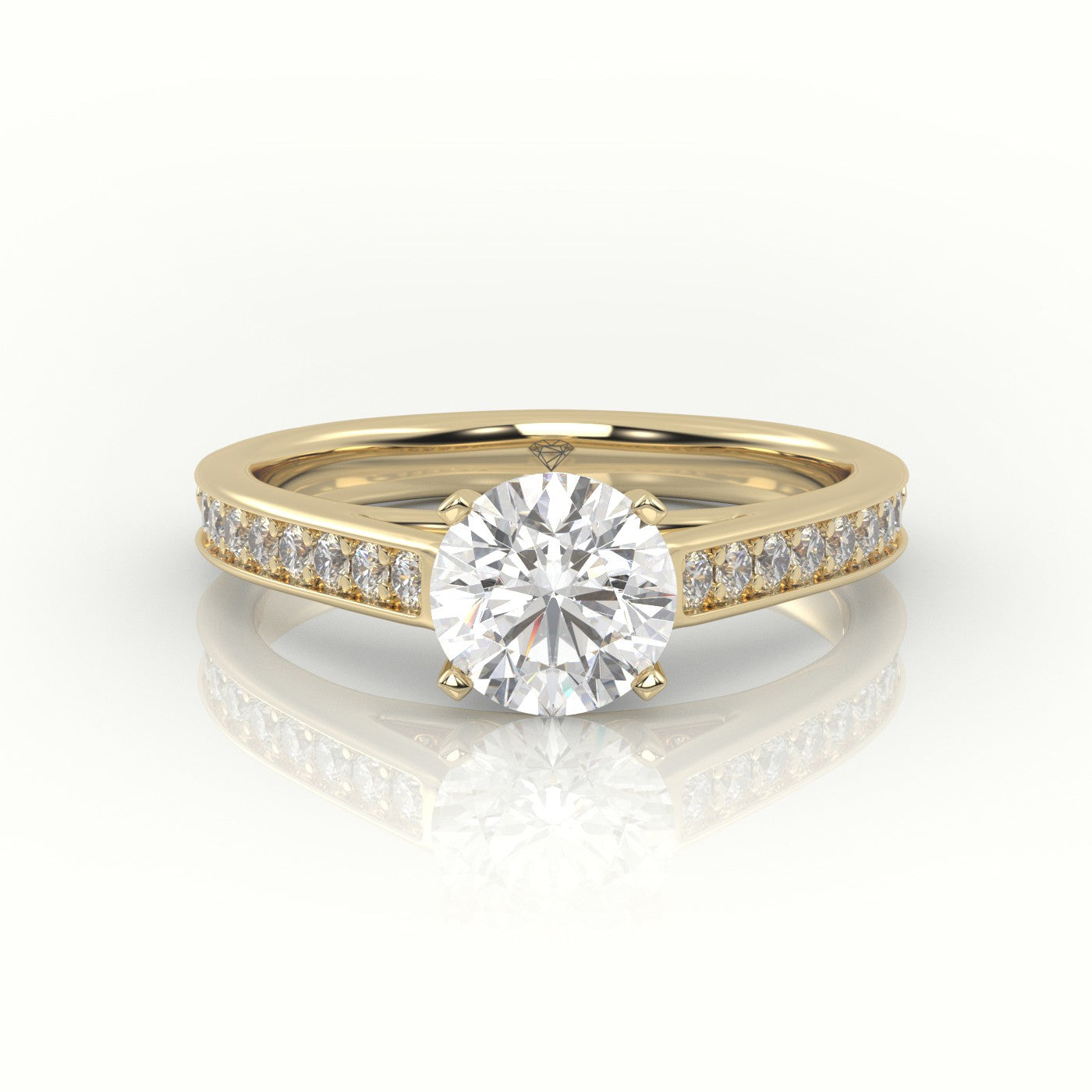 Round Cut Diamond 4 Prongs Channel-Setting Engagement Ring — Yellow Gold