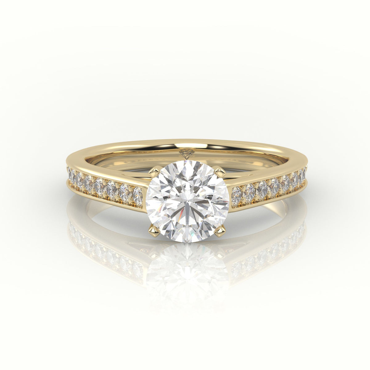Round Cut Diamond 4 Prongs Channel-Setting Engagement Ring — Yellow Gold