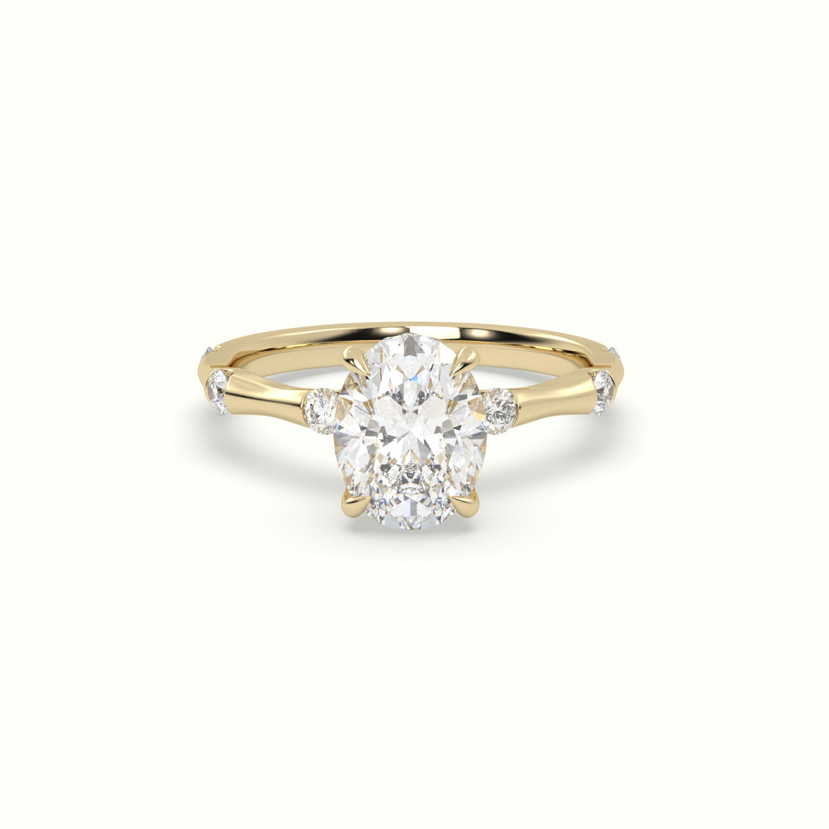 Oval Diamond Side Stone Engagement Ring — Yellow Gold