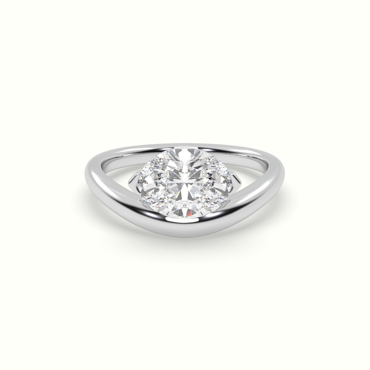 Oval Diamond Solitaire Bypass Engagement Ring — White Gold