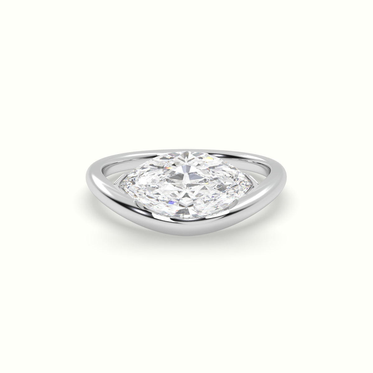 Marquise Diamond Solitaire Bypass Engagement Ring — White Gold