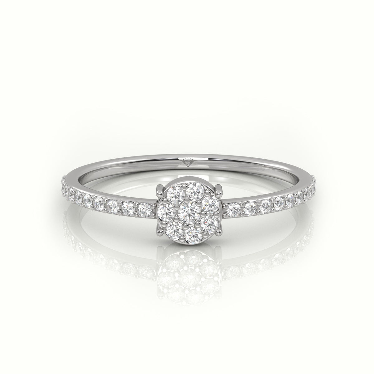 Round Cut Diamond 4 Prongs Pave Setting Designer Ring — White Gold