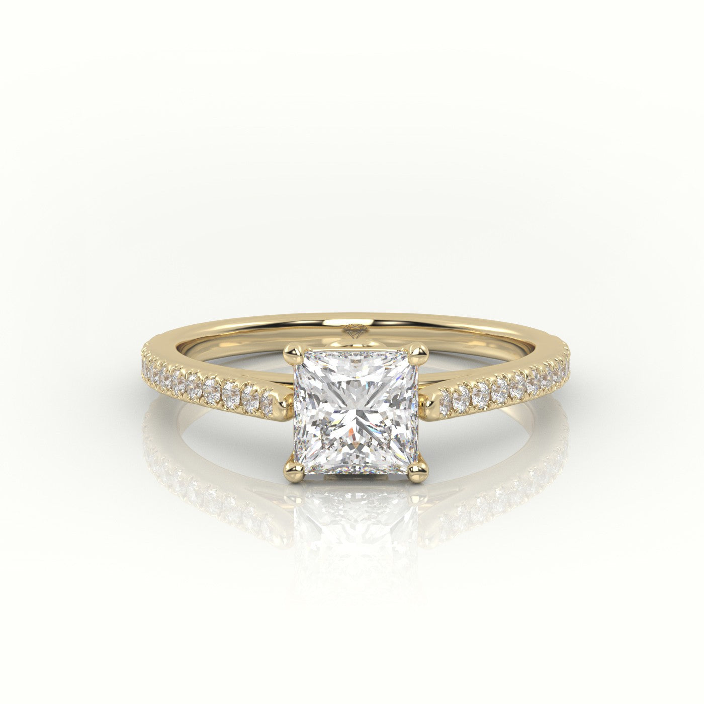 Princess Cut Diamond 4 Prongs Pave Setting Engagement Ring — Yellow Gold