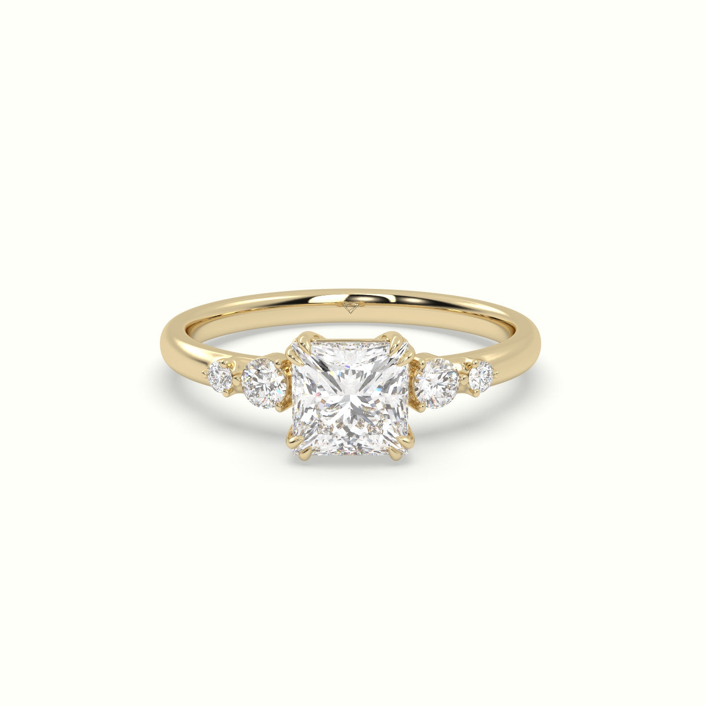 Princess Diamond Solitaire Side Stone Engagement Ring — Yellow Gold