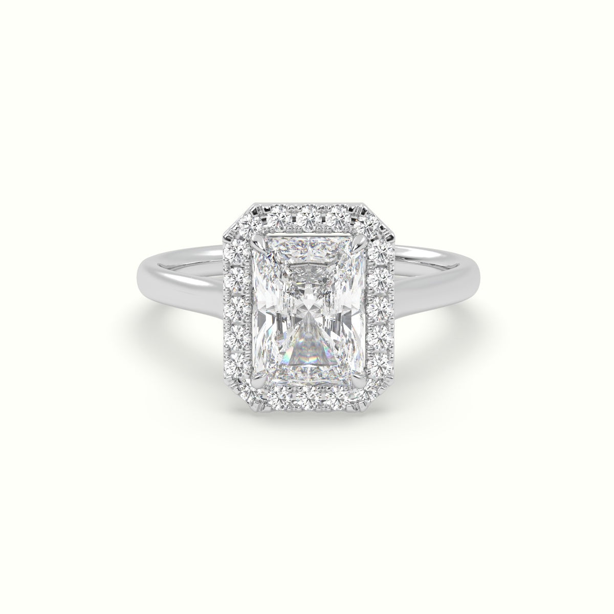 Radiant Cut Halo Diamond Engagement Ring — White Gold