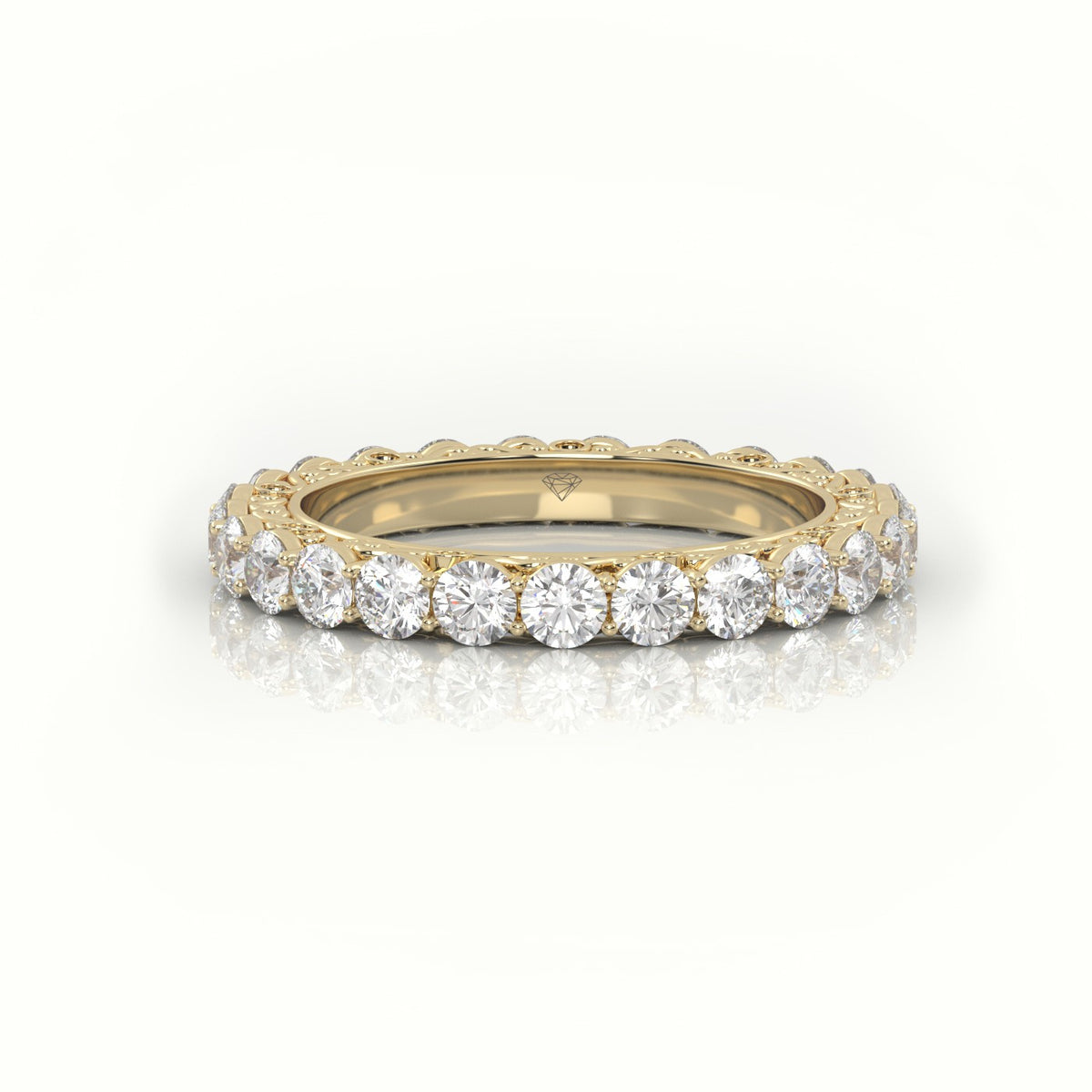 Round Cut Diamond Low Dome Basket Eternity Wedding Band — Yellow Gold