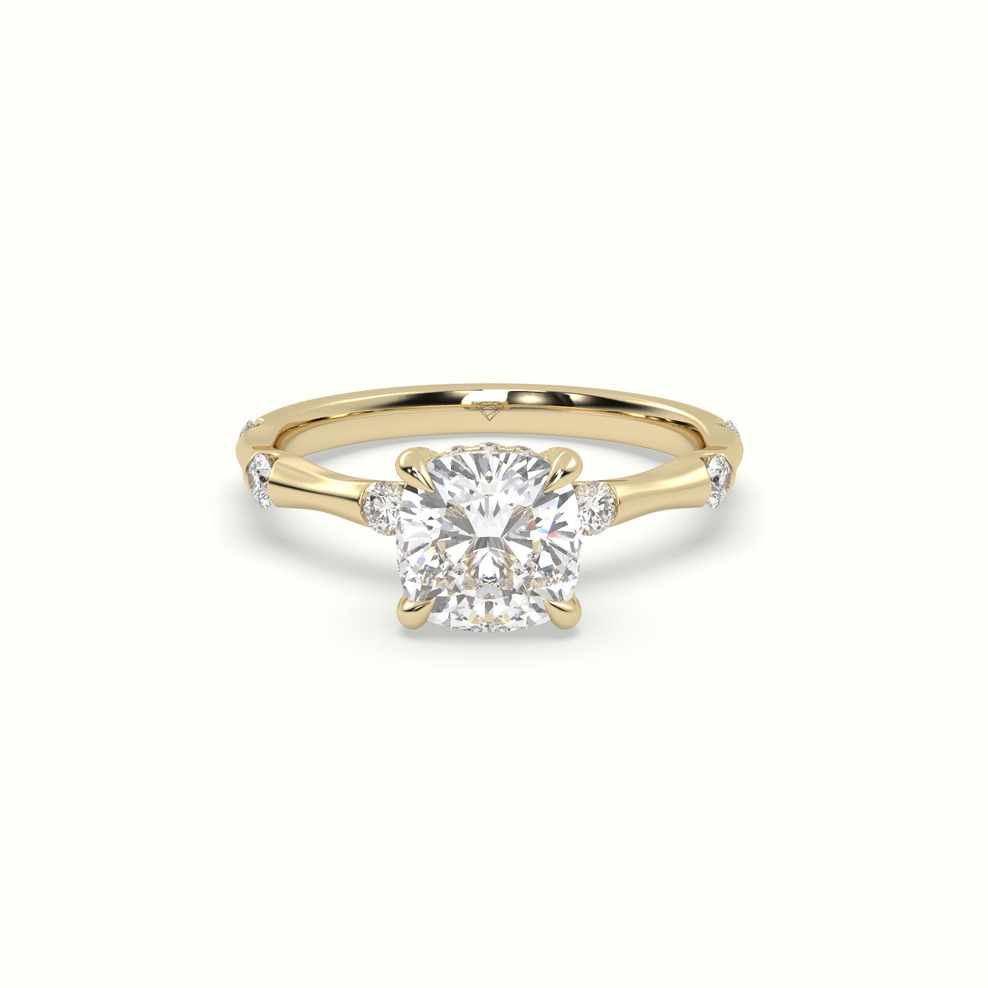 Cushion Diamond Side Stone Engagement Ring — Yellow Gold