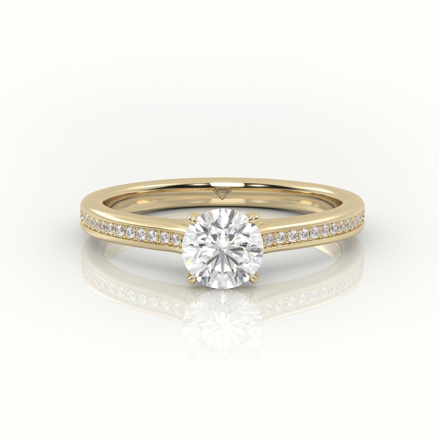 Round Cut Diamond 4 Prongs Channel Setting Vintage Engagement Ring — Yellow Gold