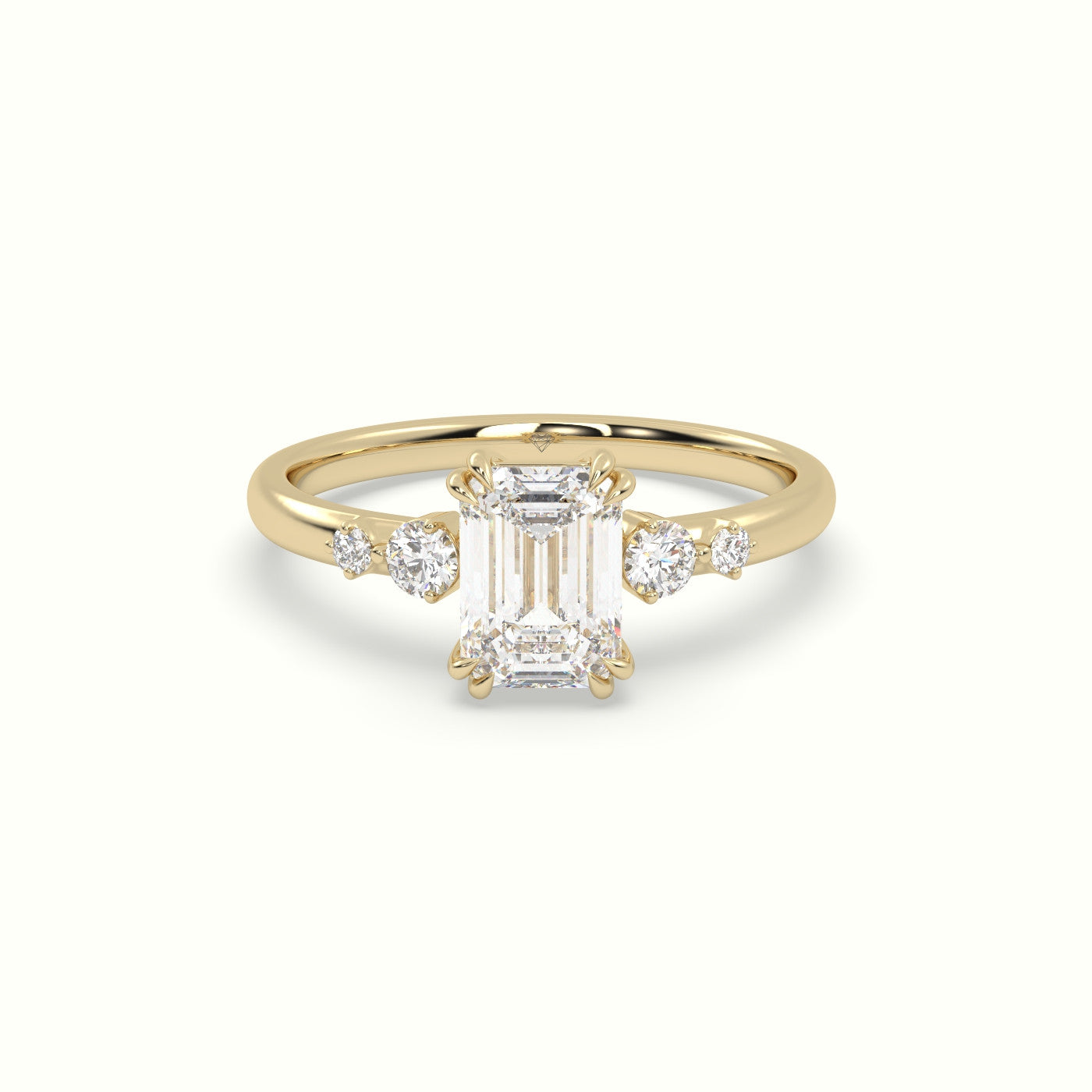 Emerald Diamond Solitaire Side Stone Engagement Ring — Yellow Gold