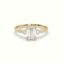 Emerald Diamond Solitaire Side Stone Engagement Ring — Yellow Gold
