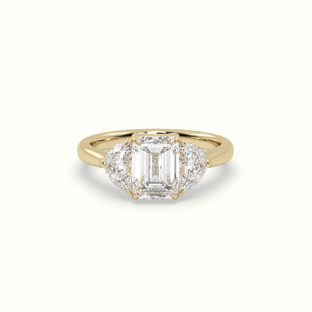 Emerald Diamond Trilogy Half Moon Engagement Ring — Yellow Gold