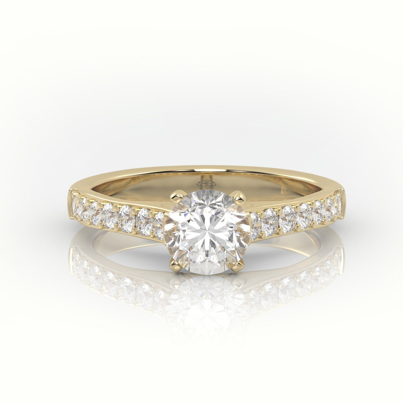 Round-Cut Diamond 4 Prong Pave Setting Engagement Ring — Yellow Gold