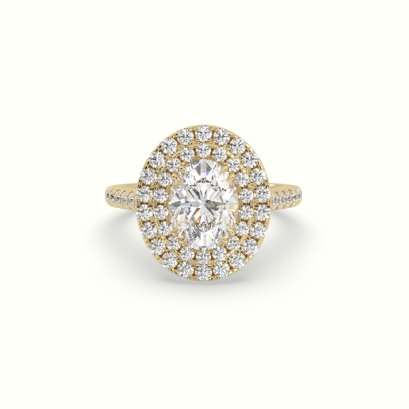 Oval Cut Diamond Halo Engagement Ring — Yellow Gold