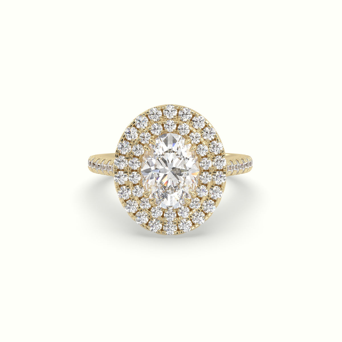 Oval Cut Diamond Halo Engagement Ring — Yellow Gold