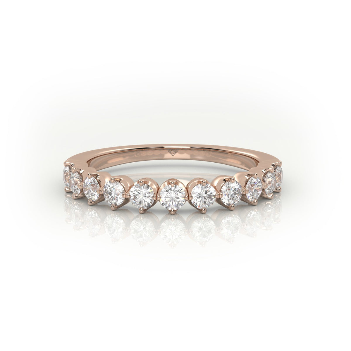 Round Cut Shared Prongs Set Half Eternity Band — Rose Gold