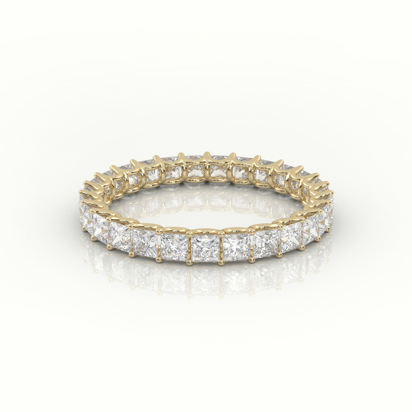 Princess Cut 4 Prongs Eternity Wedding Band — Yellow Gold