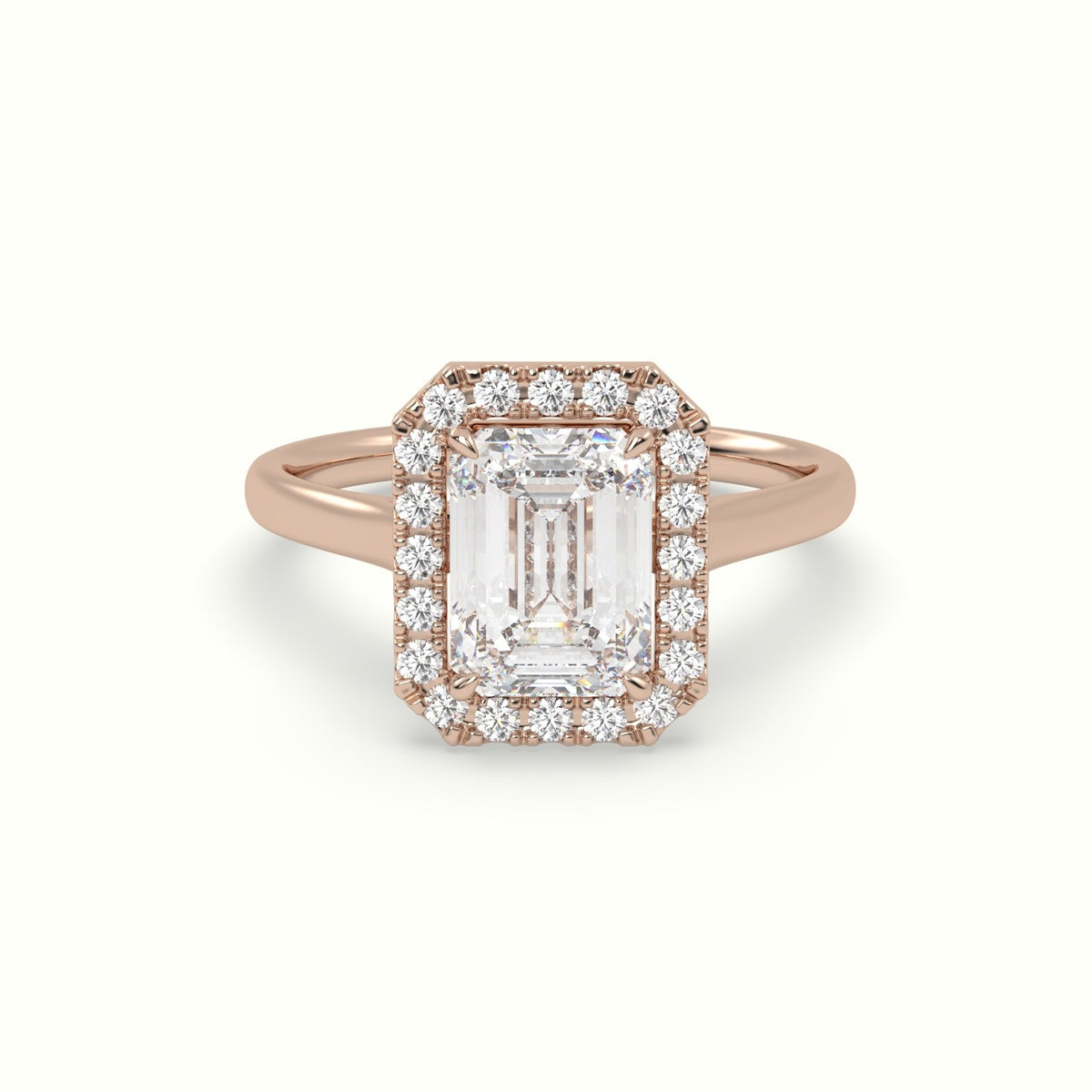 Emerald Cut Halo Diamond Engagement Ring — Rose Gold