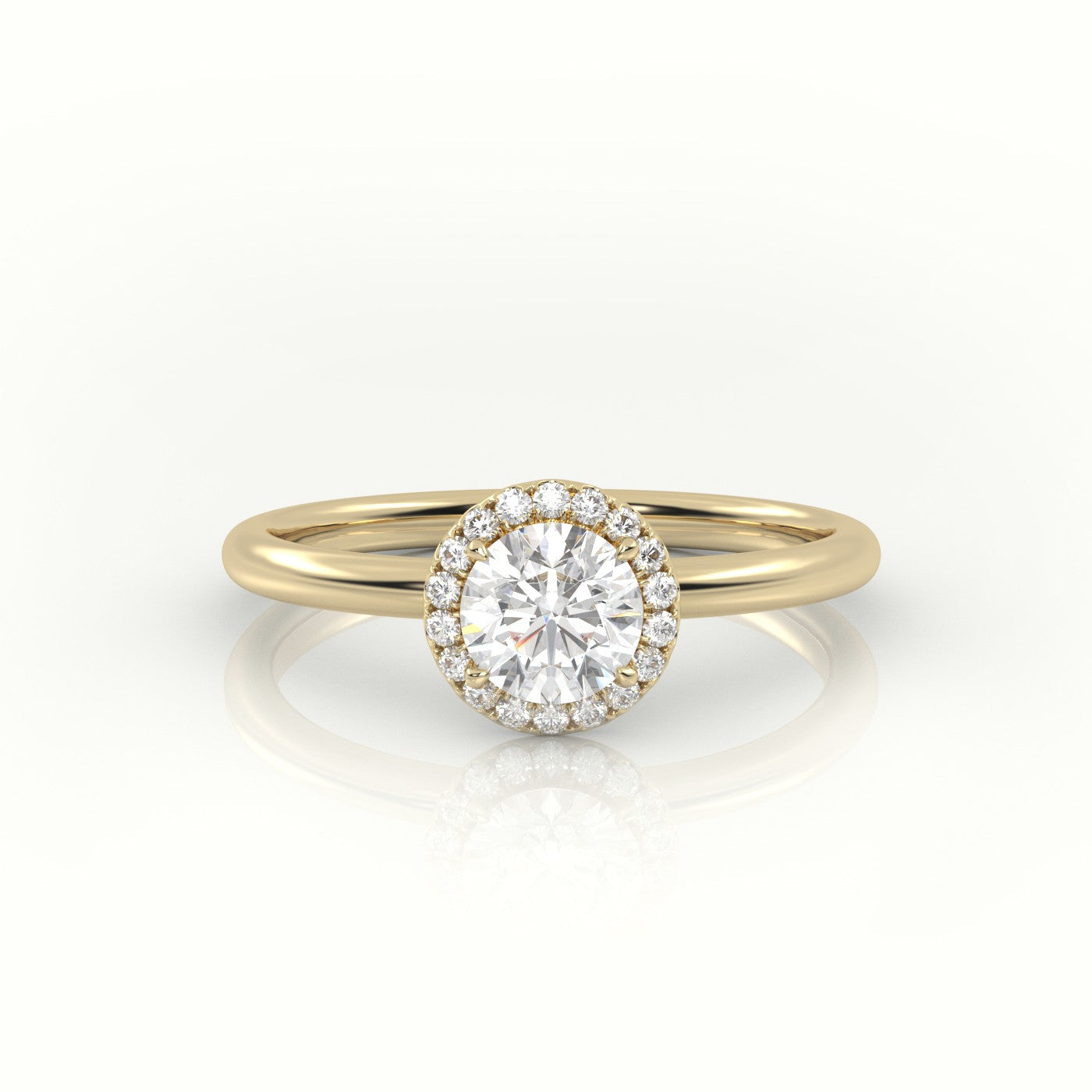 Round-Cut Diamond 4 Prongs Halo Setting Engagement Ring — Yellow Gold