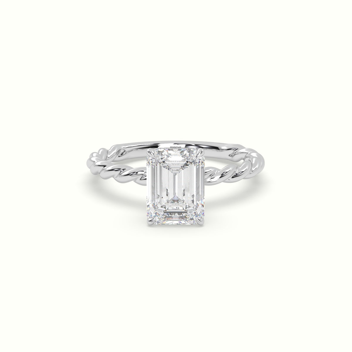 Emerald Cut Diamond Solitaire Engagement Ring — White Gold