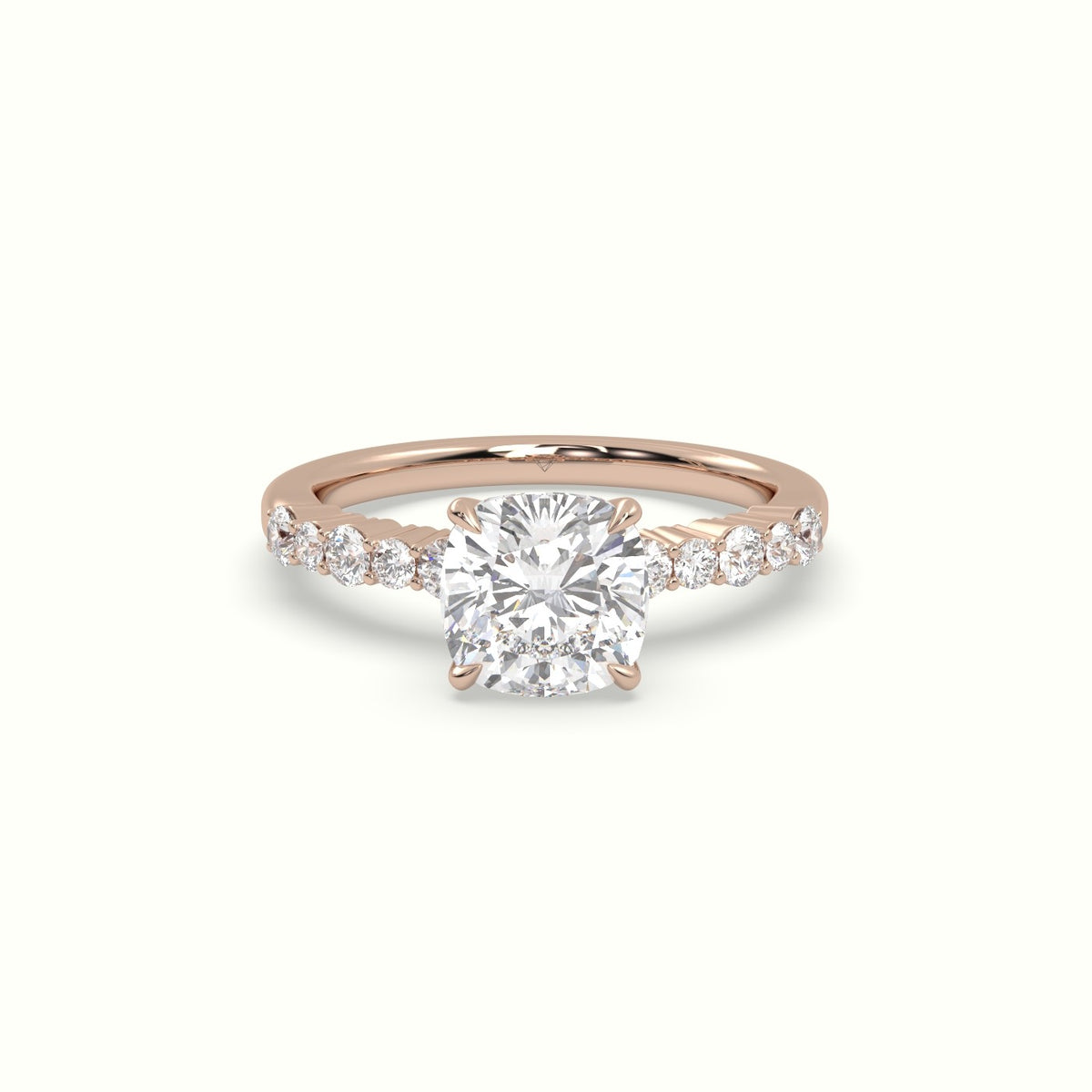 Cushion Cut Diamond Pave Engagement Ring — Rose Gold