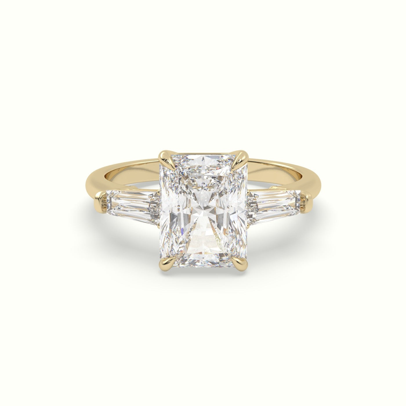 Radiant Cut Trilogy Engagement Ring — Yellow Gold