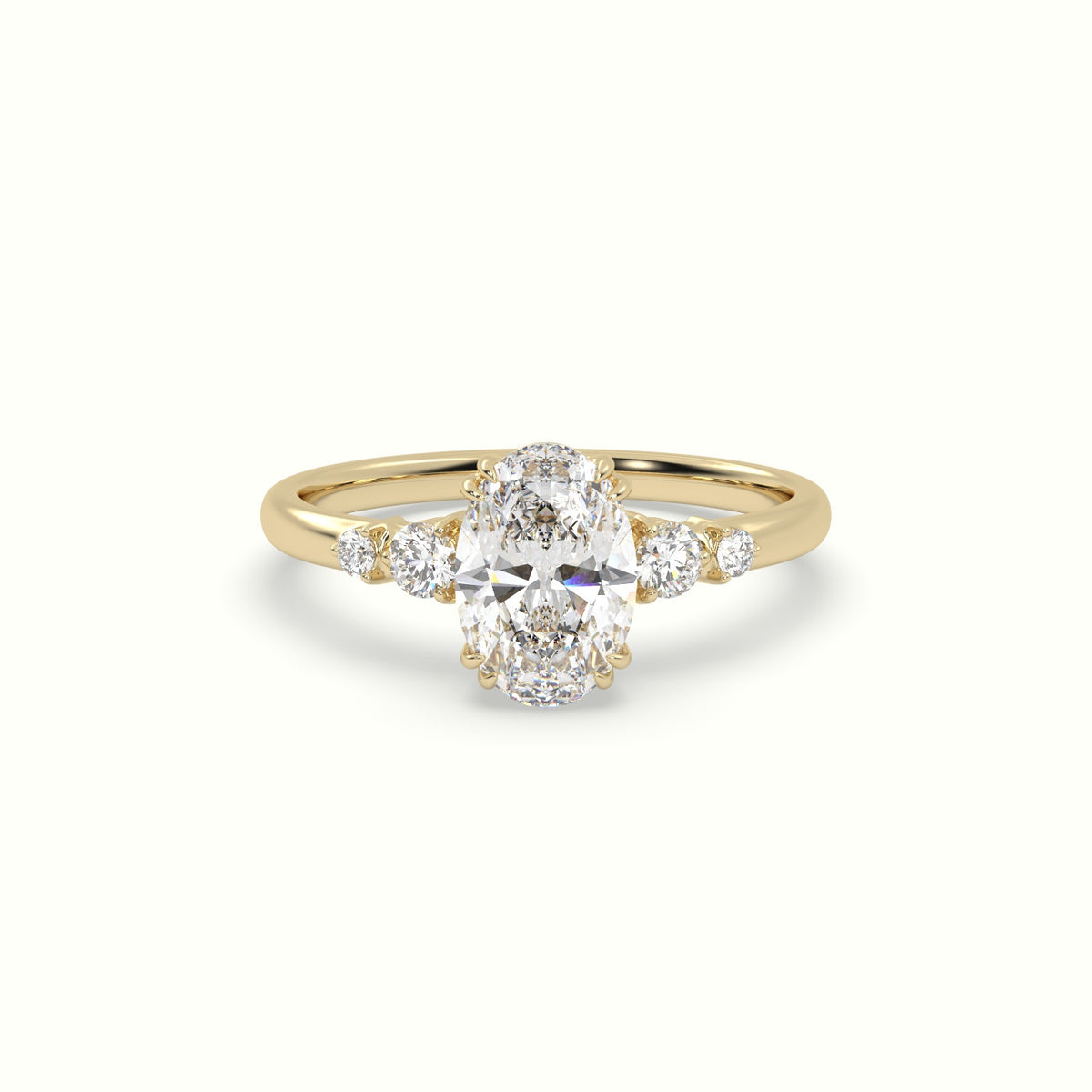 Oval Cut Diamond Sidestone Engagement Ring — Yellow Gold