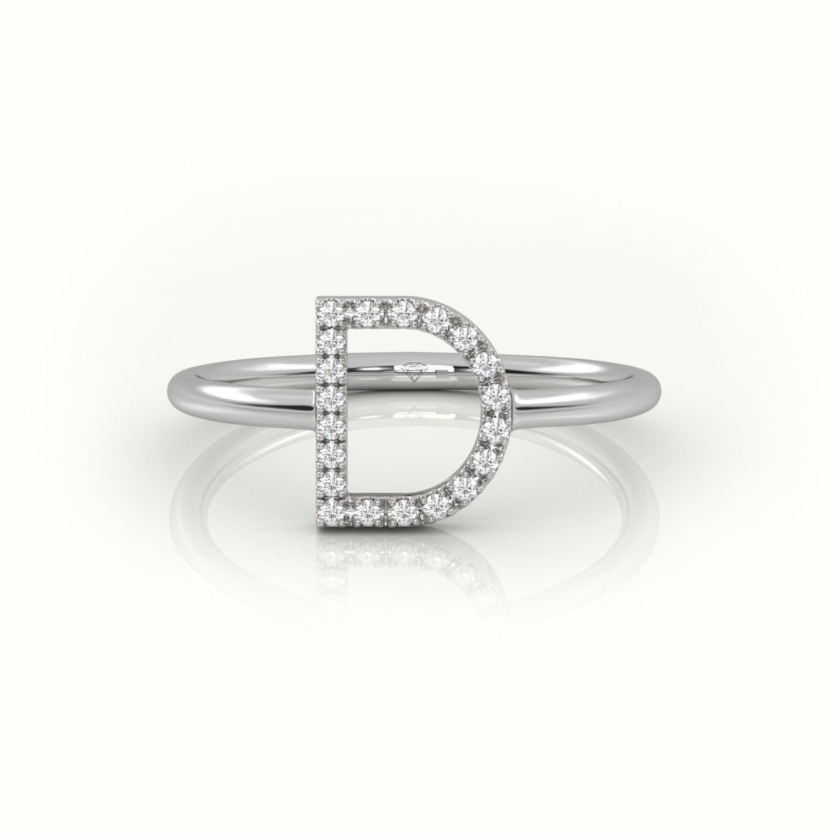 Round Cut Diamonds “D” Initials Monogram Alphabet Ring — White Gold