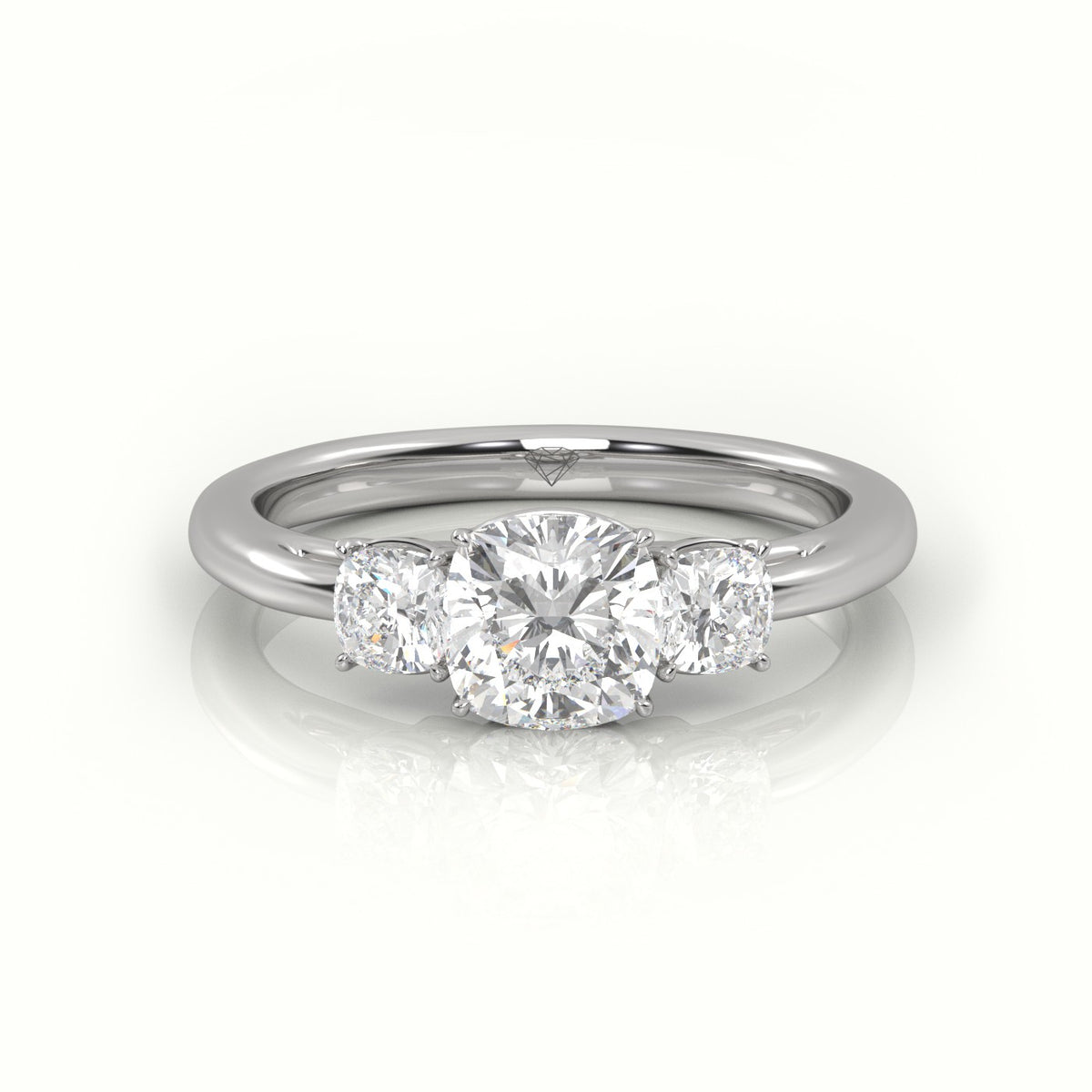 Cushion Cut Diamond 4 Prongs Side Stone Engagement Ring — White Gold