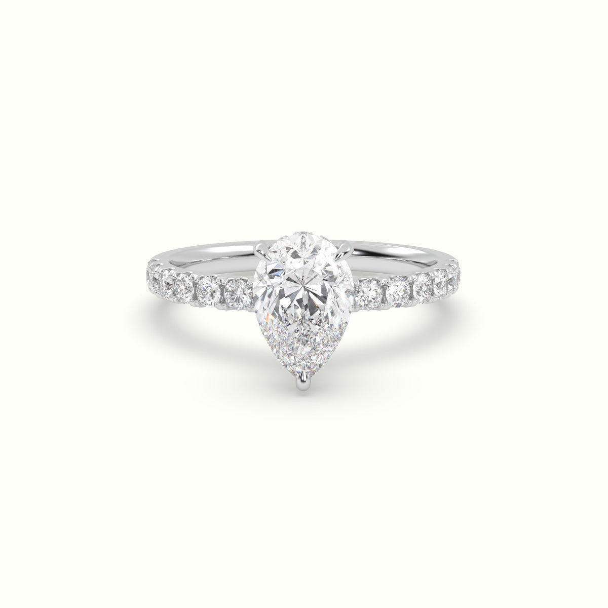 Pear Cut Hidden Halo Side Stone Engagement Ring — White Gold