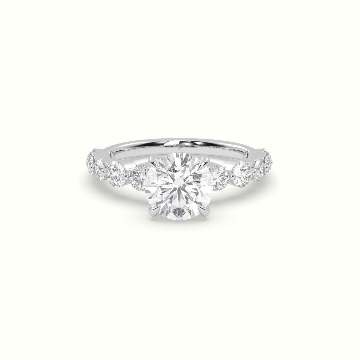 Round Diamond Side Stone Engagement Ring — White Gold