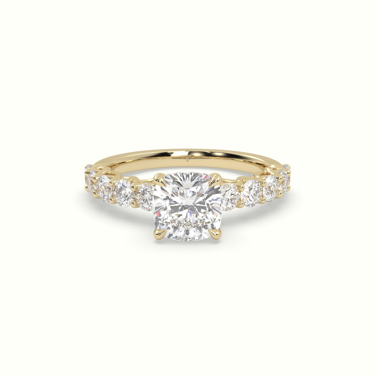 Cushion Cut Diamond Engagement Ring With Side Stones — Yellow Gold