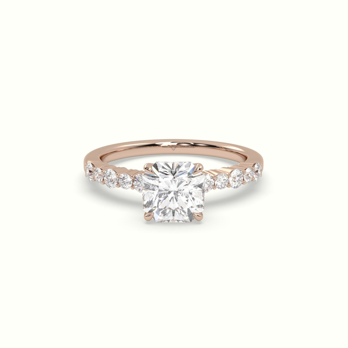 Asscher Cut Diamond Pave Engagement Ring — Rose Gold
