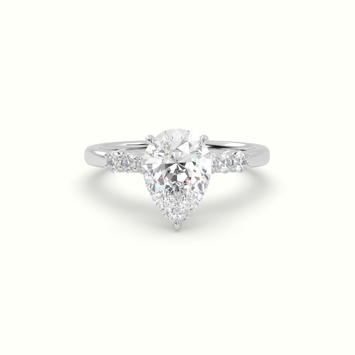 Pear Cut Diamond Engagement Ring With Side Stones — White Gold
