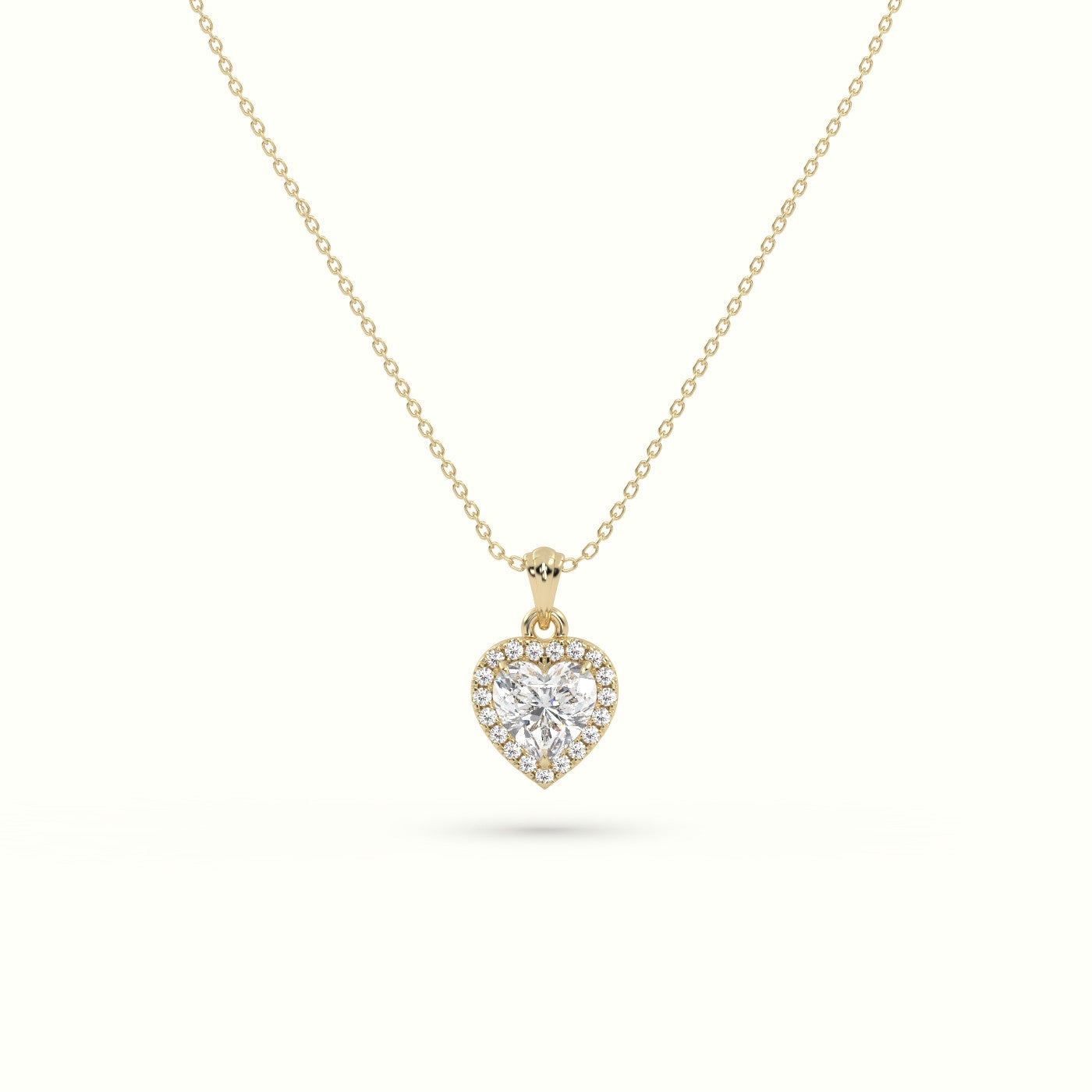 Heart Cut Solitaire Halo Diamond Pendant — Yellow Gold