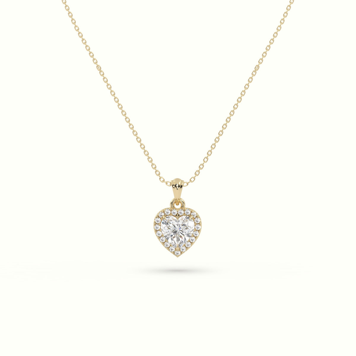Heart Cut Solitaire Halo Diamond Pendant — Yellow Gold