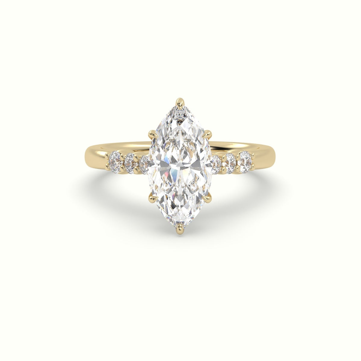 Marquise Cut Diamond Engagement Ring With Side Stones — Yellow Gold