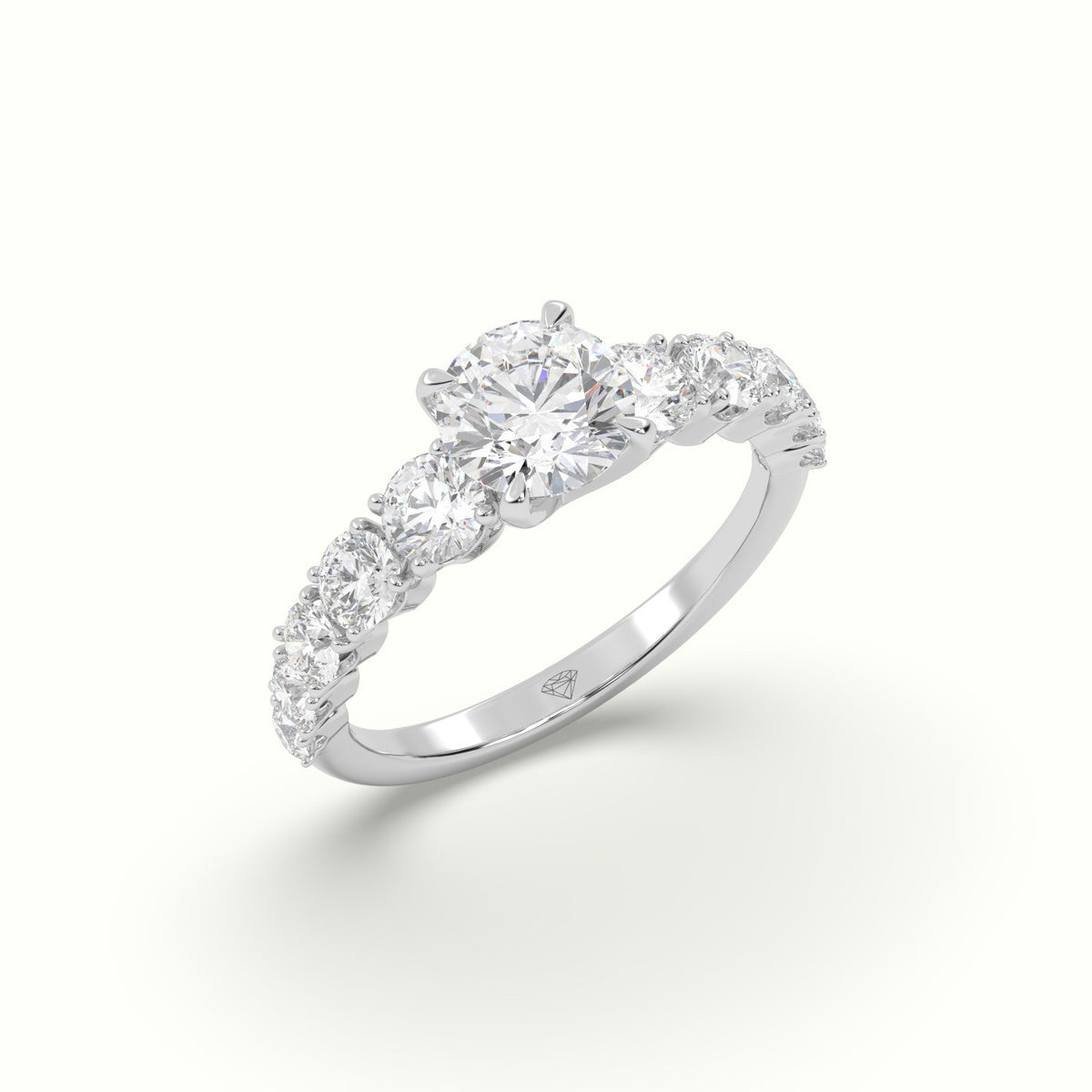 Classic Round Diamond Side-Stone Engagement Ring — White Gold