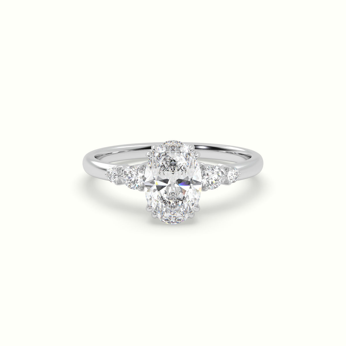 Oval Cut Diamond Sidestone Engagement Ring — White Gold