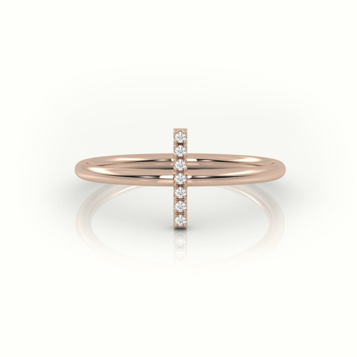 Round Cut Diamonds “I” Initials Monogram Alphabet Ring — Rose Gold