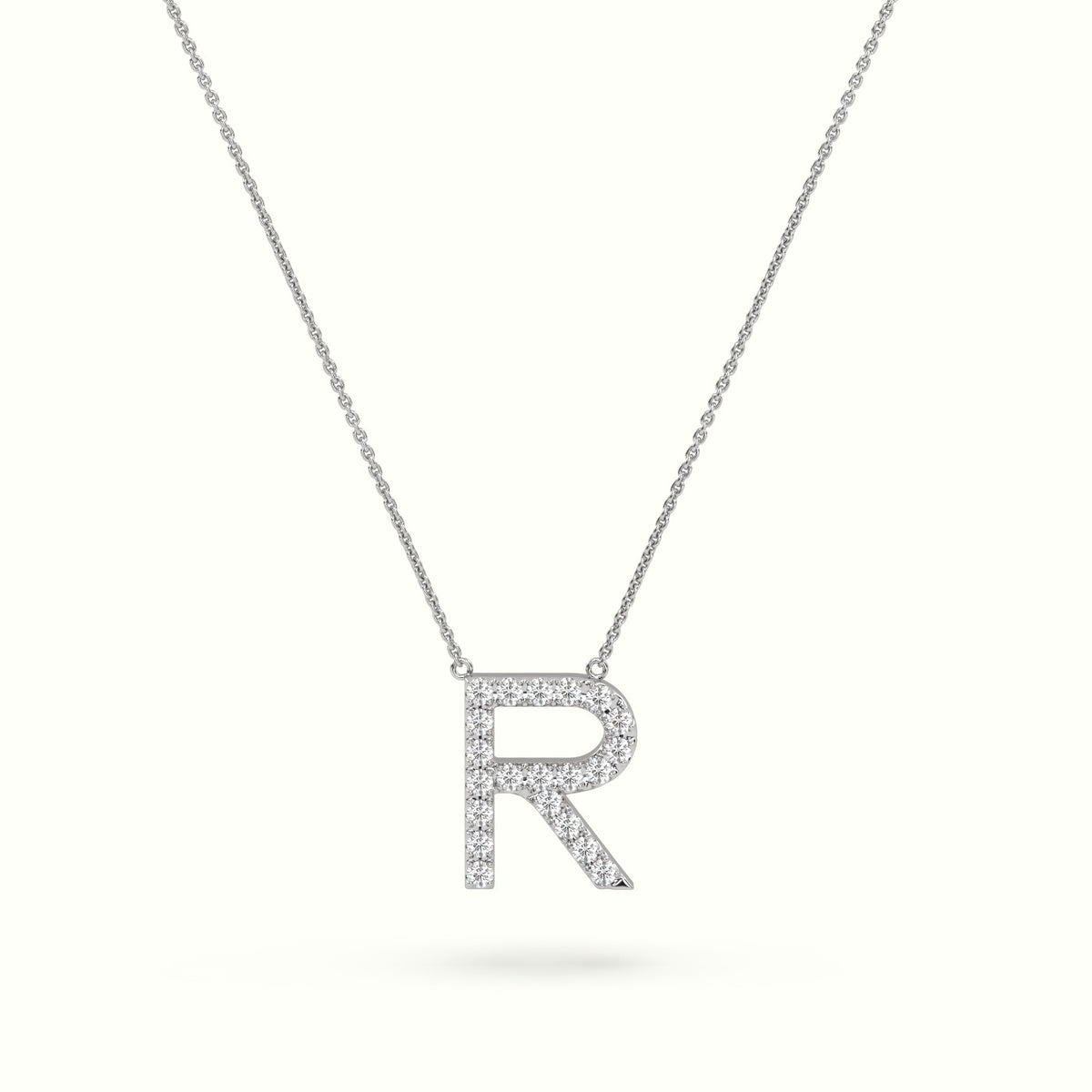 Initial "R" Diamond Necklace - 18k Gold — White Gold