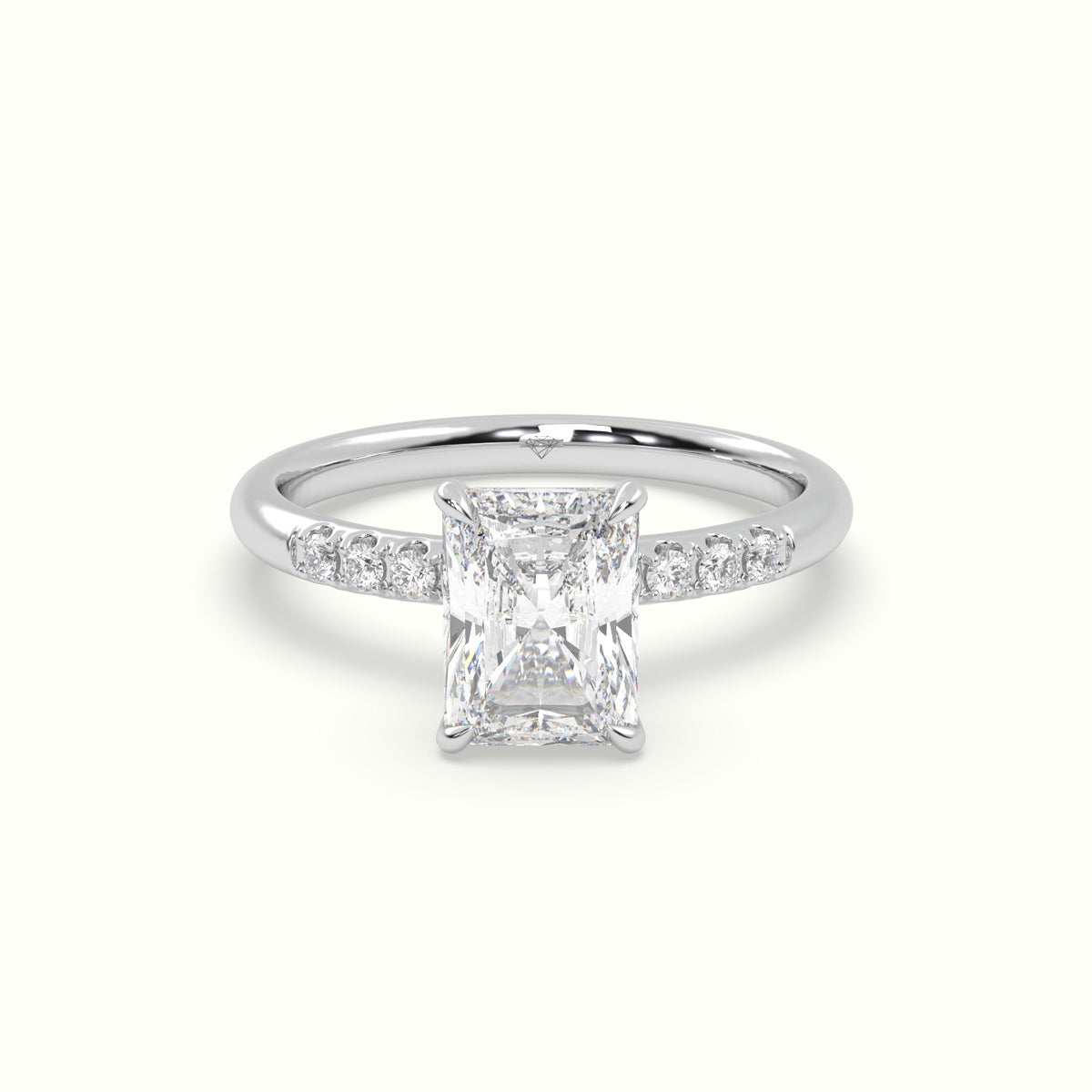 Radiant Cut Diamond Pave Engagement Ring — White Gold