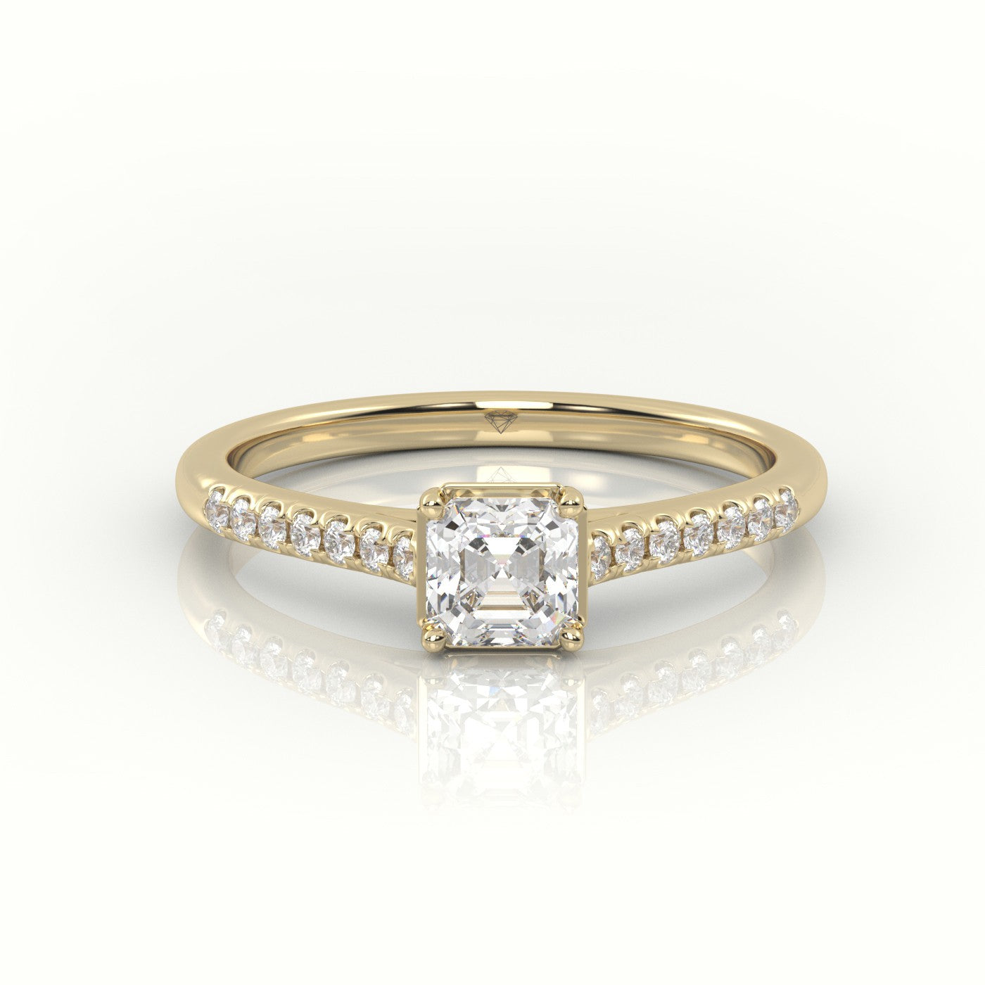 Asscher Cut Diamond 4 Prongs Pave Setting Engagement Ring — Yellow Gold