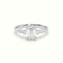 Emerald Diamond Solitaire Side Stone Engagement Ring — White Gold