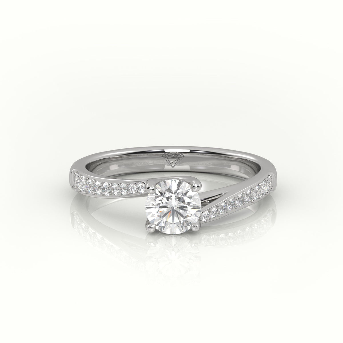 Round-Cut Diamond 4 Prongs Designer Engagement Ring — White Gold
