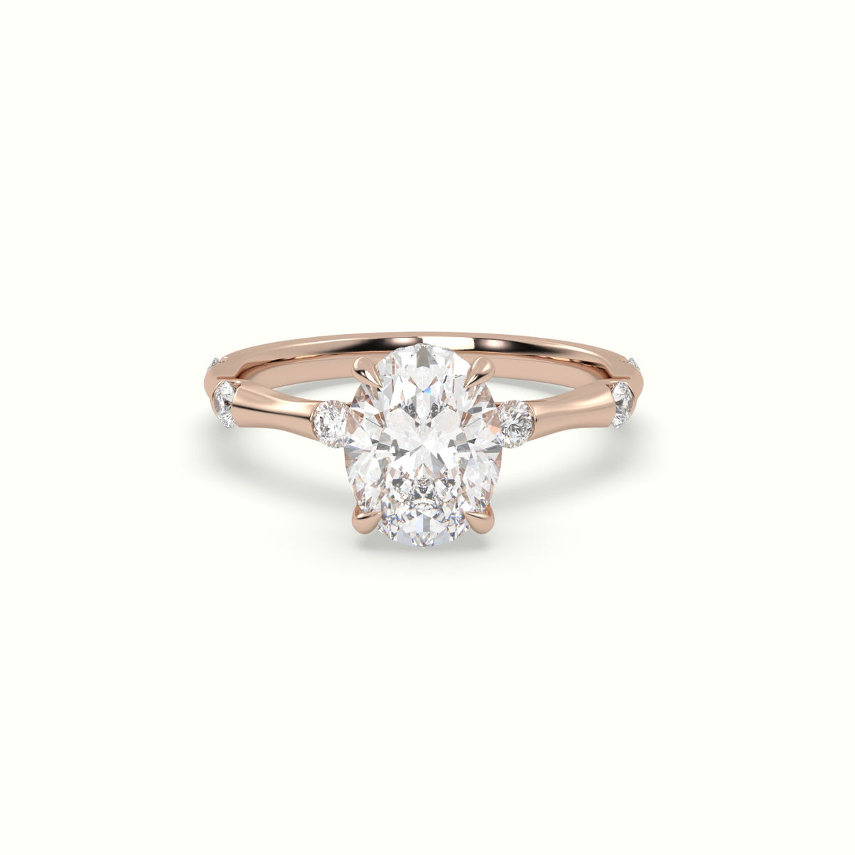 Oval Diamond Side Stone Engagement Ring — Rose Gold