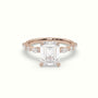 Emerald Cut Diamond Engagement Ring With Marquise And Round Side Stones — Rose Gold